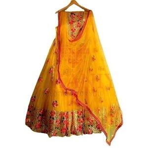 Yellow Haldi Lehenga Choli for Women, Indian Wedding Outfit